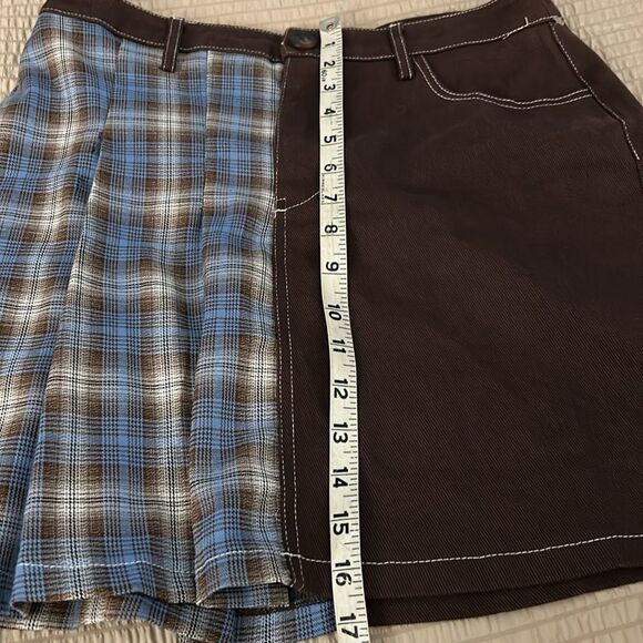 New with tags, papermoon, large Brown and Blue Plaid Women's Skirt - Picture 7 of 7